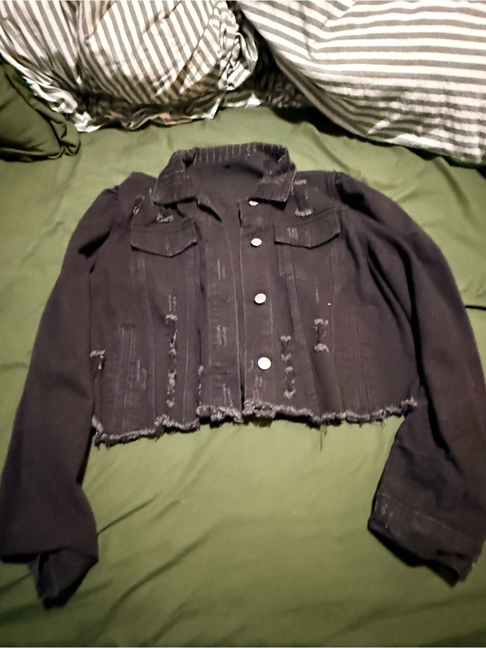 Distressed Black Cropped Denim Jacket
